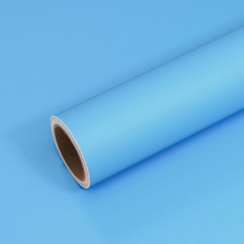 Image of Sky Blue Solid Matt Peel and Stick Wallpaper Contact Paper Wallpaper Modern Self Adhesive Wallpaper Decorative Removable 16 x 96 Inch