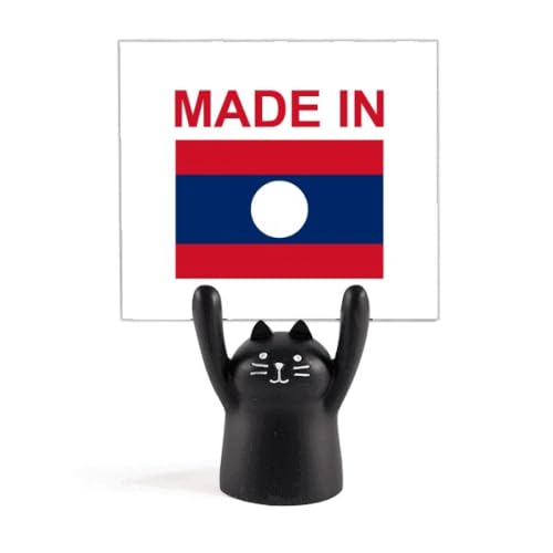 Porte-mémo chat noir Laos Country Love pince notes et photos bois
