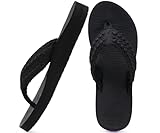 COFACE Womens Orthopedic Flip Flops Comfortable Orthotic Arch Support Sandals Open Toe Soft Cushion Recovery Plantar Fasciitis 2025 Summer Walking Slip On Ladies Flip Flops for Woman Black Size 8.5