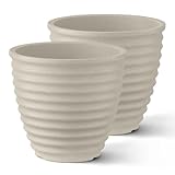 ARBORA 16" Ibiza Polyresin Indoor and Outdoor Planter with Classic Cream Finish - Durable, Weatherproof, Lightweight, Large Plant Pot for Patio, Garden, Deck, Entryway - 2 Pack