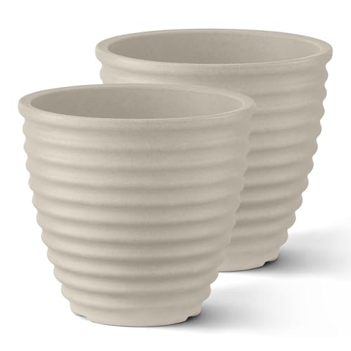 ARBORA 16" Ibiza Planters 2-Pack - Round Polyresin Large Outdoor Plant Pots