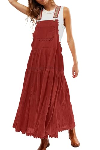 Image of CHARTOU Women Bib Overall Dress Jumper Babydoll Pinafore Dress Embroidered Lace Maternity Straps Suspender Dress