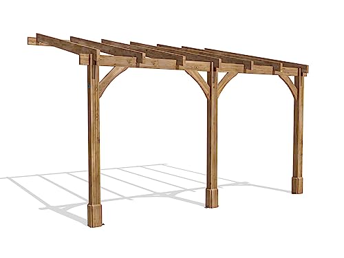 Dunster House Lean To Pergola Kit Wall Mounted 4 x 3 Metres Wooden Heavy Duty Garden Plant Frame Leviathan
