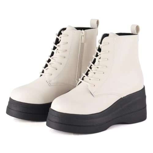 [ラブハンター] ブーツ レースアップブーツ チェルシーブーツ 厚底 7.5cmヒール サイドジップ ストーム ユニセックス 1617 アイボリーのサムネイル