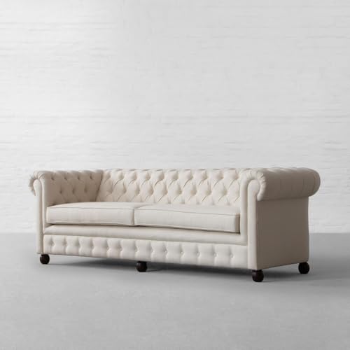 Image of Chesterfield Sofa for Living Room | Premium Tufted Upholstered Seating | Classic Designer Couch for Home, Lounge & Reception Areas | Ivory White (111821265 3S)