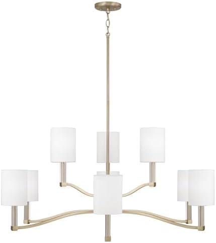 Capital Lighting 457091MA-715 Ingrid Traditional White Fabric Shade Chandelier, 9-Light 540 Total Watts, 18" H x 40" W, Matte Brass
