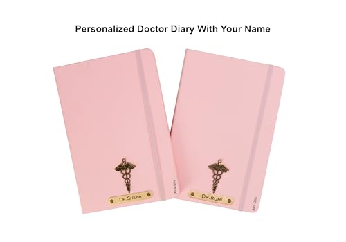Image of AICA Personalized Name & Charm Doctor Leather Notebook Diary - A5 Size, 180 Ruled Pages (Baby Pink) | Customized Gift for Doctors Retirement Farewell Appraisal Birthday For Men Women Girls Boys