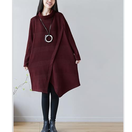 CIADAZ Outono e inverno casual feminino sólido gola alta underlay solto manga longa camisola vestido