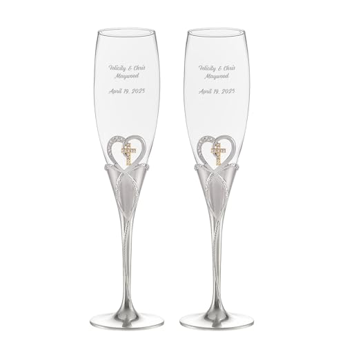 THINGS REMEMBERED Personalized Heart and Cross Toasting Flute Set with Engraving Included