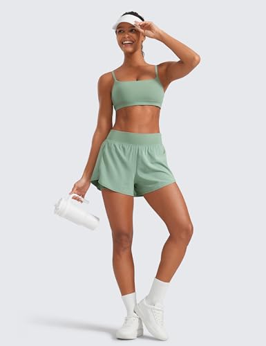 Image of CRZ YOGA 2 in 1 Double Layer Running Shorts for Women 3 inch - High Waisted for Athletic Tennis Workout with Zip Pockets