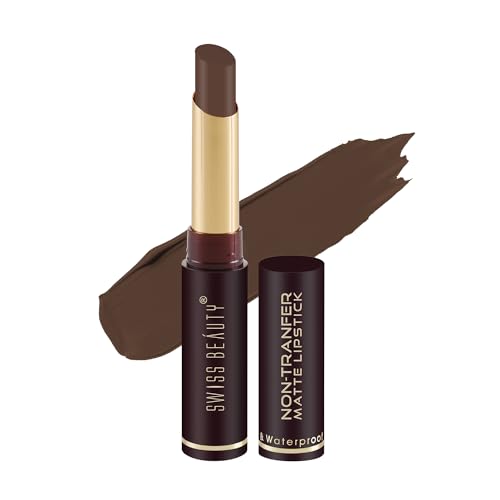 Image of Swiss Beauty Non-Tranfer Matte Lipstick, Smooth & Waterproof, Coffee, 2g