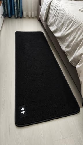 Image of Ultra Soft Bedside Runner Rug 22x55 Inch, Anti-Slip Floor Mat for Bedroom, Long Plush Carpet Runner for Bedside, Living Room, Hallway & Home Decor, Washable Comfortable Area Rug (Black)