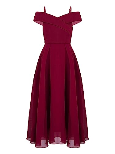 Flower Girl Off-The-Shoulder A-Line Dress for Kid Wedding Junior Bridesmaid Communion Party Pageant Long Gown