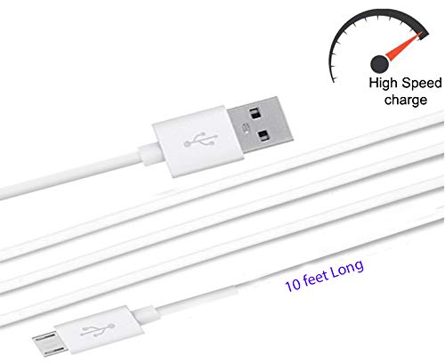 Image of Extra Long Micro USB Fast Charging USB Cable | Micro USB Data Cable | Quick Fast Charging Cable | Charger Sync Cable | High Speed Transfer Android Smartphones V8 Cable (2.4 Amp, 3m,) (White)