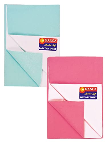 Image of BIANCA Soft Bamboo Baby Dry Sheet, Mattress Protector -2pc Medium (smartdry) | Waterproof & Breathable Anti Bacterial | Baby Dry Sheet & Mattress Protector. Smart Dry-dk.Pink /sea Green