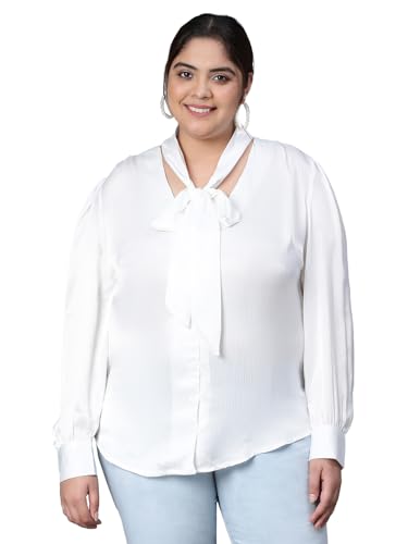 Image of oxolloxo Women Plus Size V-Neck with Tie-Knot Long Sleeve Top
