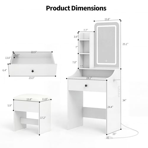 Image of Sweetcrispy Vanity Desk with LED Lights Mirror & Power Outlet