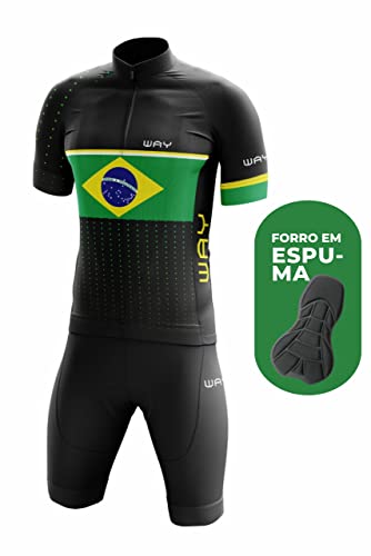 Conjunto de Ciclismo Masculino Camisa Brasil Preto e Bermuda Acolchoada Respirável Mtb (M)