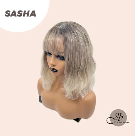 Miniatura 8 de SASHA - Peluca corta ondulada con flequillo, mezcla de rubio, balayage, rizada, longitud al hombro, sin pegamento, para fiesta, Halloween, pelucas