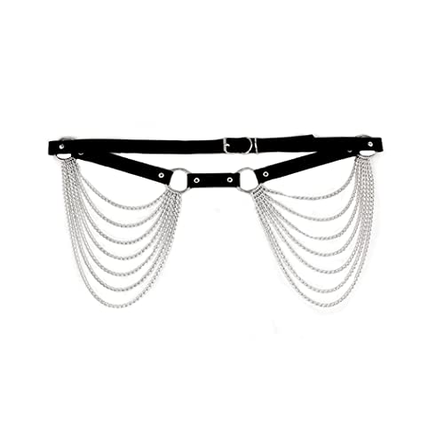 Cliory Punk Leather Waist Chain Tassel Waist Harness Black Adjustable Body Belt for Women and Teen Girls