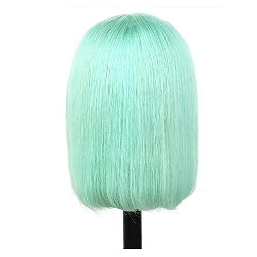 16Inch 13x4 Lace Front Bob Wig Light Blue Human hair 180% Density Brazilian Hair Pre Plucked With Baby Hair HD Transparent Lace Frontal Wig Bleached Knots Straight Glueless Blue Bob Wigs for Women