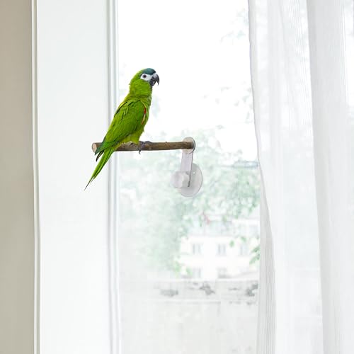 Image of 2 PCS Bird Perch with Suction Cup Window Wall Bath Car Outdoor Travel Perch Stand for Small and Medium Bird Parrot Parakeet Cockatiel Conure Budgie Lovebirds (Pepperwood and Colored Wood Perch)