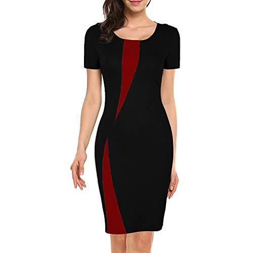 Shakumy Robe crayon élégante à manches courtes pour femme - Style décontracté - Style décontracté - Pour le travail ou le travail, Femme, noir, XX-Large