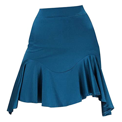 Xunzoo Womens Latin Dance Skirt Standard Ballroom Samba Tango Cha-Cha Ruffles Skirt Dance Costume Peacock Blue Large #TOP3