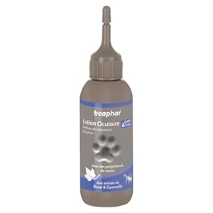 BEAPHAR – Lotion oculaire Premium pour Chien et Chat – Aux polyphénols de Raisin – Contient de la Camomille et du Bleuet – Nettoie en Douceur Les Yeux – Pratique et Facile à Utiliser – 125 ML