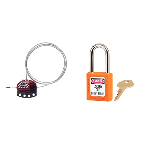 Master Lock S806 Adjustable Lockout Tagout Steel Cable & 410Orj Grip Tight Lockout For Wide Or Tall Circuit Breakers Orange #TOP8