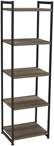 Household Essentials 5 Tier Storage Tower Metal, Grey Shelf – Black Frame, Ashwood
