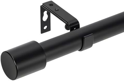 Extra Strong 1 Inch Black Curtain Rod for Large Windows - Heavy Duty Adjustable 72 to 140 Inch Rod Set with Decorative Finials & Mounting Brackets - Bathroom, Kitchen, Bedroom