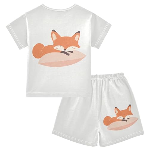 Fox Pillow Pink Pajama Set Short Sleeve Summer Pajamas Sleepwear Nightwear Set Cotton 5Y2