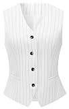Foucome Vest for Women Formal Slim Fitted Dressy Casual Suit Vest Waistcoat White Stripe M