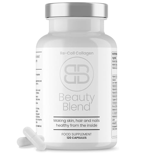 Re-Coll Bovine and Marine Collagen Capsules - 1200mg High Strength Collagen Supplements for Women and Men - 120 Capsules, 30 Day Supply - Easy to Use - Skin Supplements for Women and Men