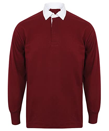 COOZO Herren Lange Ärmel Einfach Rugby Trikot - Tiefer Burgund/Weiss - XL