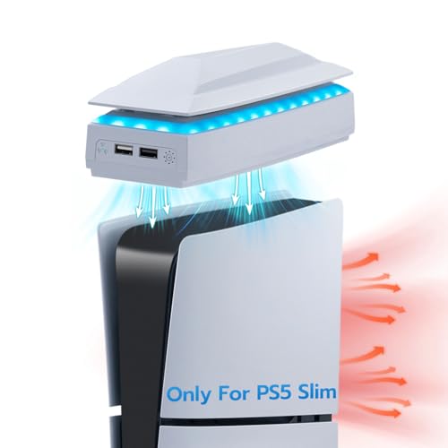 Mcbazel New PS5 Slim Upper Cooling Fan Heat Runaway Custom Design Dust Proof RGB Light-White