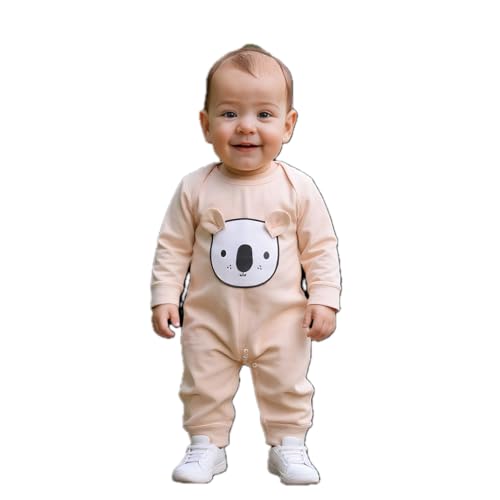 Image of 100% Cotton Animal face Print with 3D ears Rompers Sleepsuits Jumpsuit Night Suits for Infants Newborn Baby Boys & Girls
