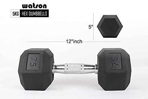 Image of Watson Solid Steel Rubber Coated Hex Dumbbell Set, 7.5 Kg Single Piece Home Gym Dumbbell Weight Set For Men & Women, Home Gym Equipment (Single Piece)