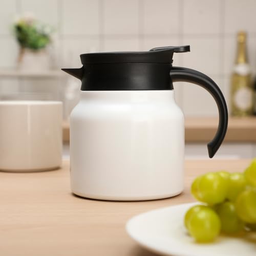 Ziliny 2 Pcs 27 oz Thermal Coffee Carafes for Keeping Hot/cold Stainless Steel Small Coffee Creamer Container Double Wall Vacuum Insulated Tea Pot Milk Beverage Dispenser for Party Home (White) - Thumbnail 4