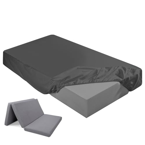 Breling Fitted Sheet (Sheet Only) Compatible with Milliard Trifold Mattress Folding Mattress Fitted Microfiber Bedsheet for Camp Bunk Rvs Bed(Dark Gray,Twin,4'')