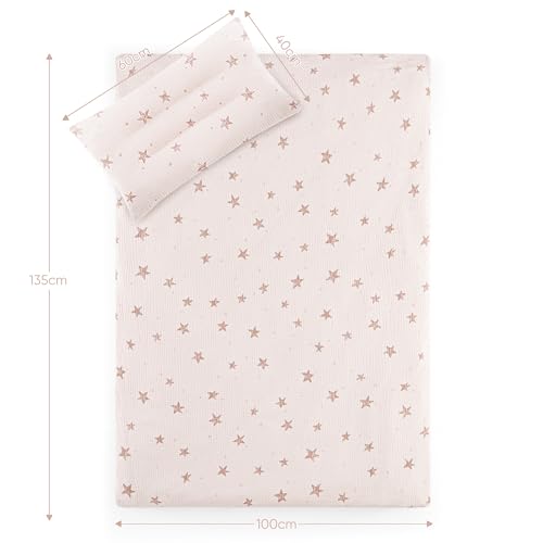 Susurration Musselin Kinderbettwäsche 100x135 Kissenbezug 40x60 cm aus 100% Baumwolle Leicht und Komfortabel Bettwäsche Set für Baby Kinder (Rosa Sterne)