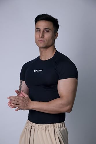 Image of COITONIC Men Compression Half Sleeves Round Neck T-Shirt for Gym and Sports Wear