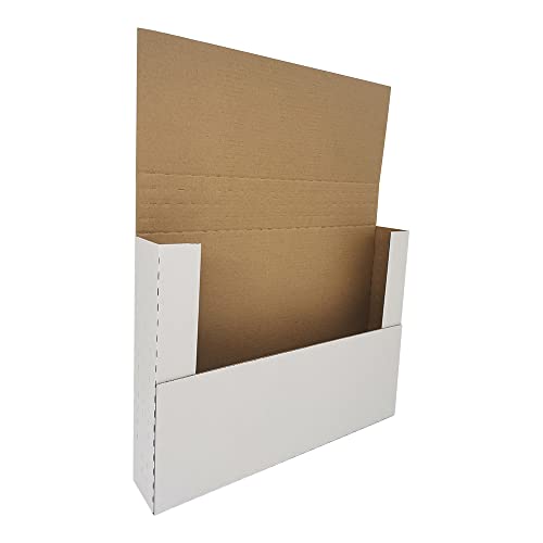 CH-BOX 50 Pack 12-1/8" x 9-1/8" x 2" Corrugated Easy-Fold Mailer, Height Adjustable, White (EM1292)