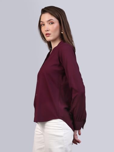Image of Urbano Fashion Women's Modal Viscose Full Sleeve Regular Fit Casual Solid Shirt with Mandarin Collar