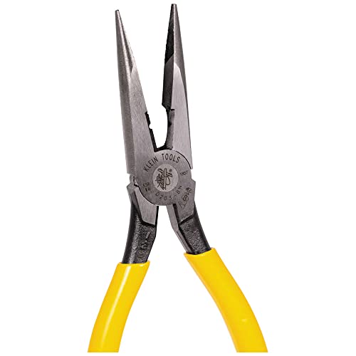 Image of Klein Tools D203-8N Needle Nose Pliers and Wire Stripper, Long Nose Side Cutters with Wire Striping Hole, Heavy Duty Alligator Pliers, 8-Inch