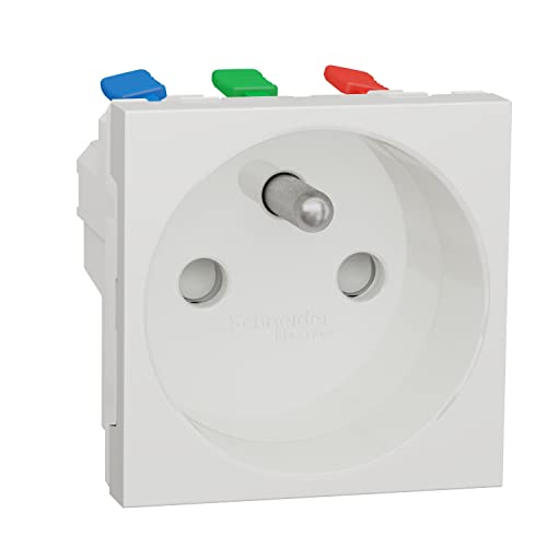 Schneider Electric - Unica - prise 2P+T - FR - 90° - raccord rapide traversant - Blanc - méca seul - NU305918