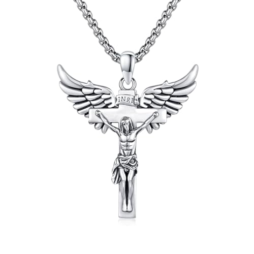 Crucifix pendentif argent 925 contre le ternissement, le collier catholique durable