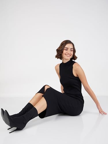 Image of Sassafras Women Rib Turtle Neck Sleeveless Midi Dress