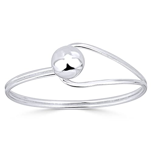 Alfred & Vincent 14mm Polished Ball Bead & Loop Bangle Bracelet in Solid .925 Sterling Silver